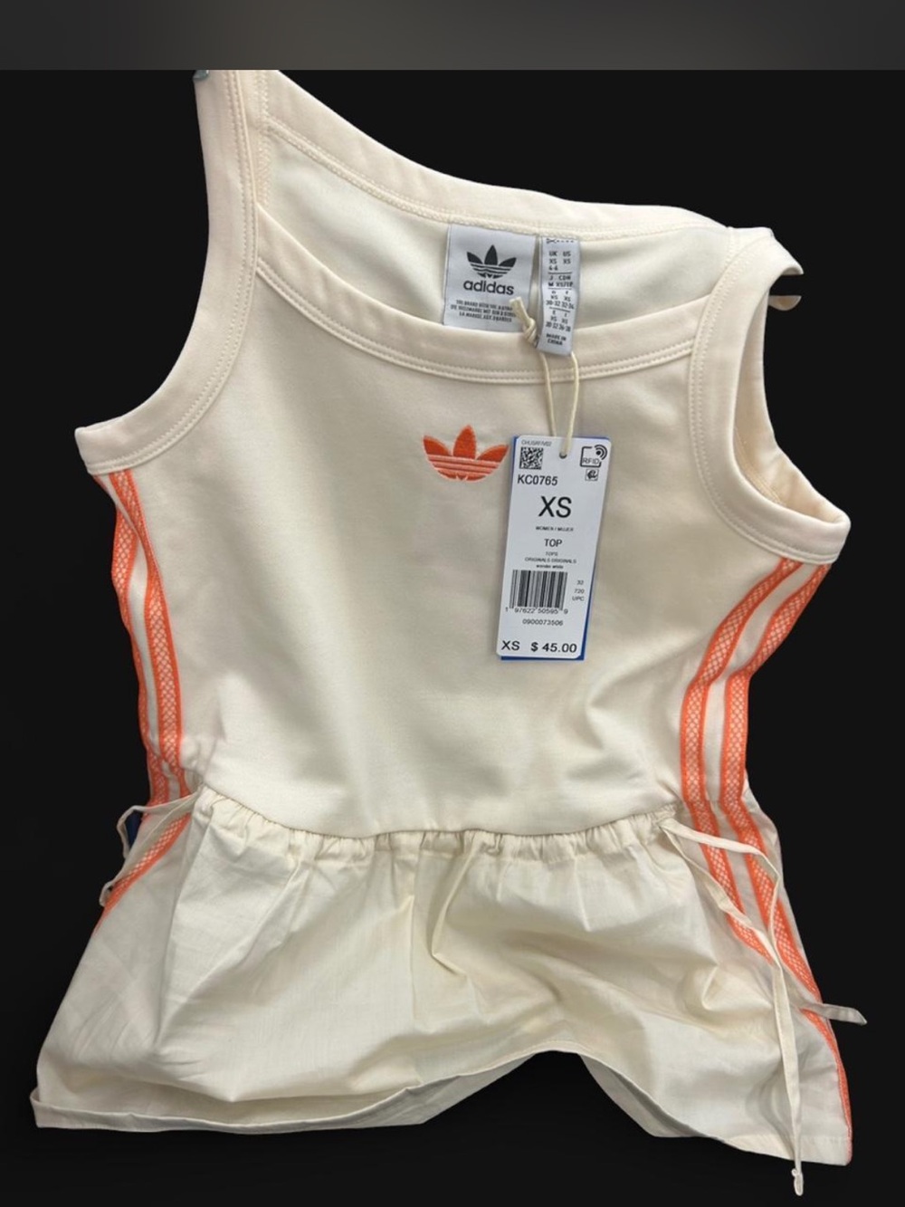 adidas Cream Tank with Orange Accents